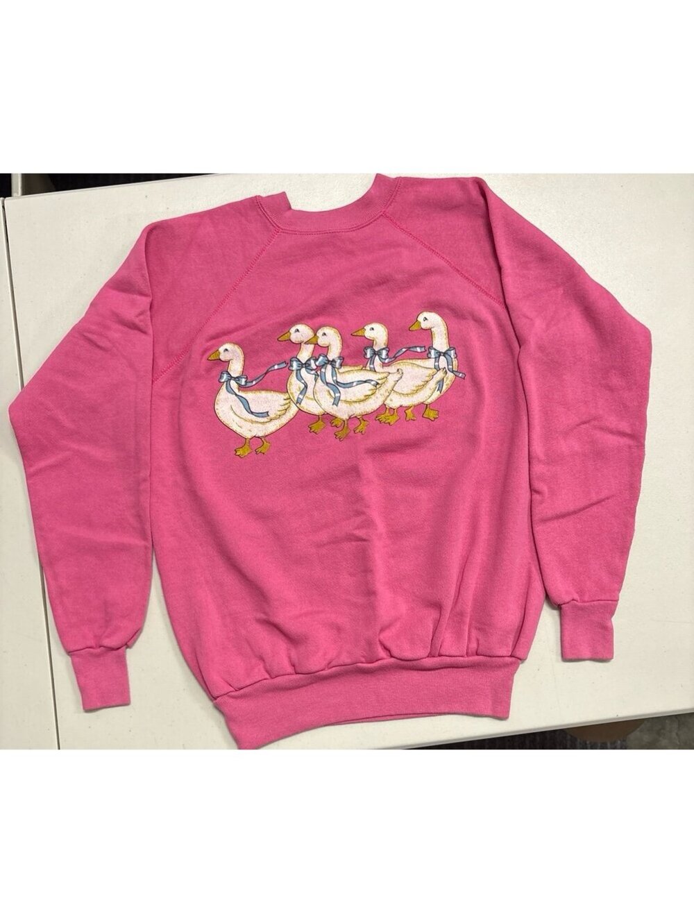 Vintage 80s Coquette Geese Ribbon Bow Crewneck Sweatshirt Pink X-Large USA